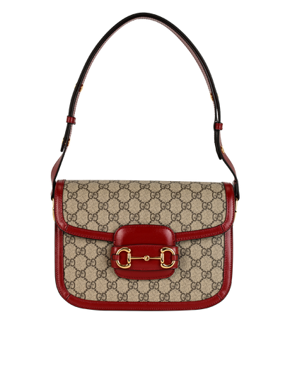 Medium Horsebit 1955, &pound;1,200, Handbags, Beige/Red, Canvas/Leather, Front view